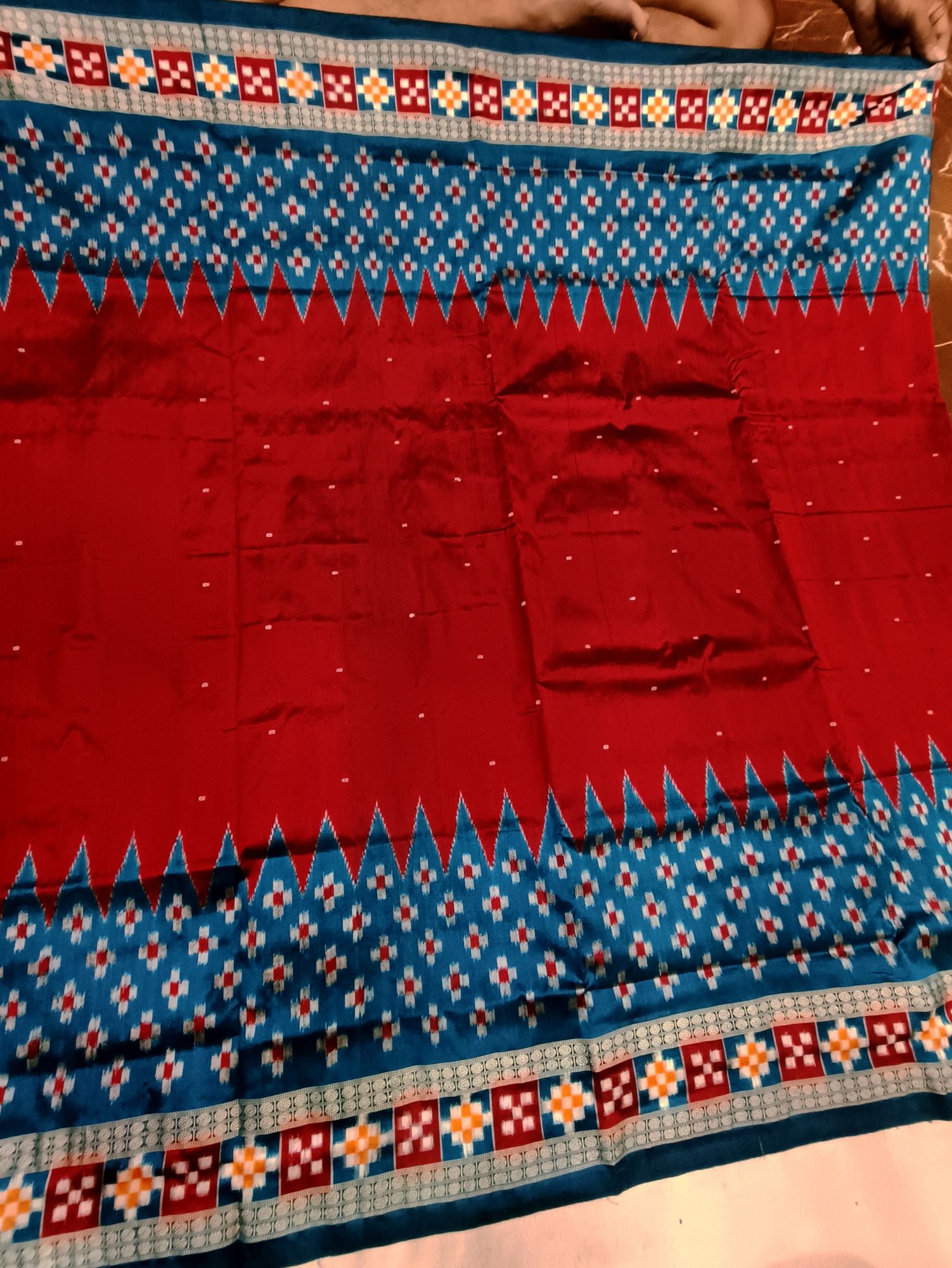 Red and Blue Sambalpuri silk saree