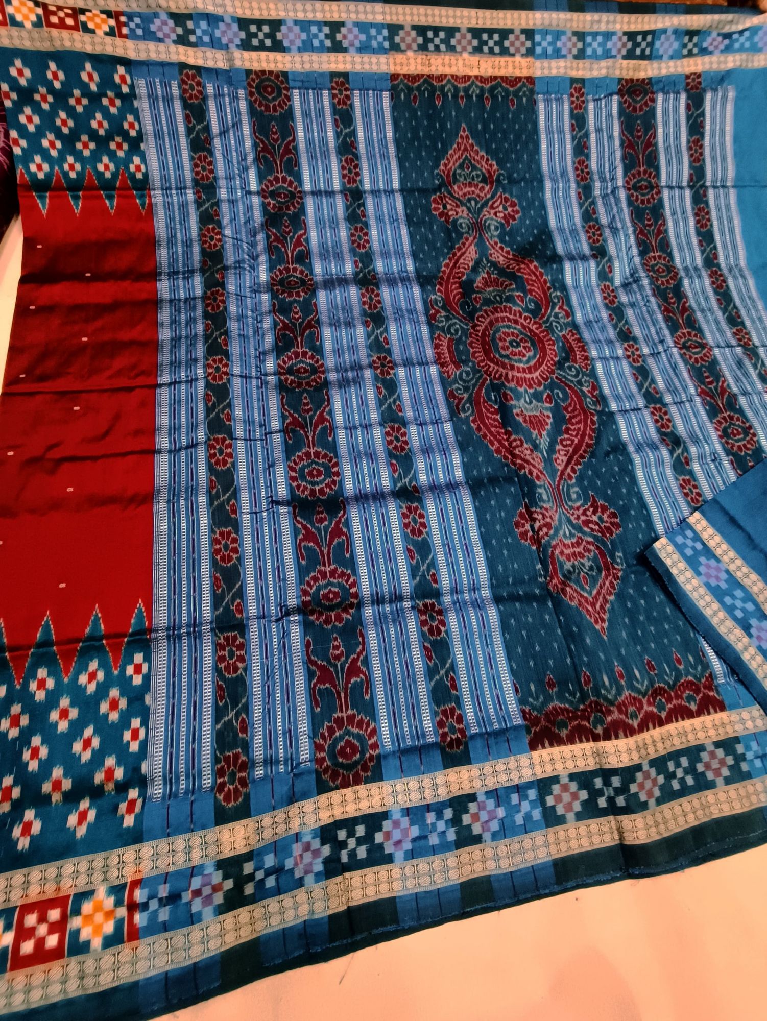 Red and Blue Sambalpuri silk saree