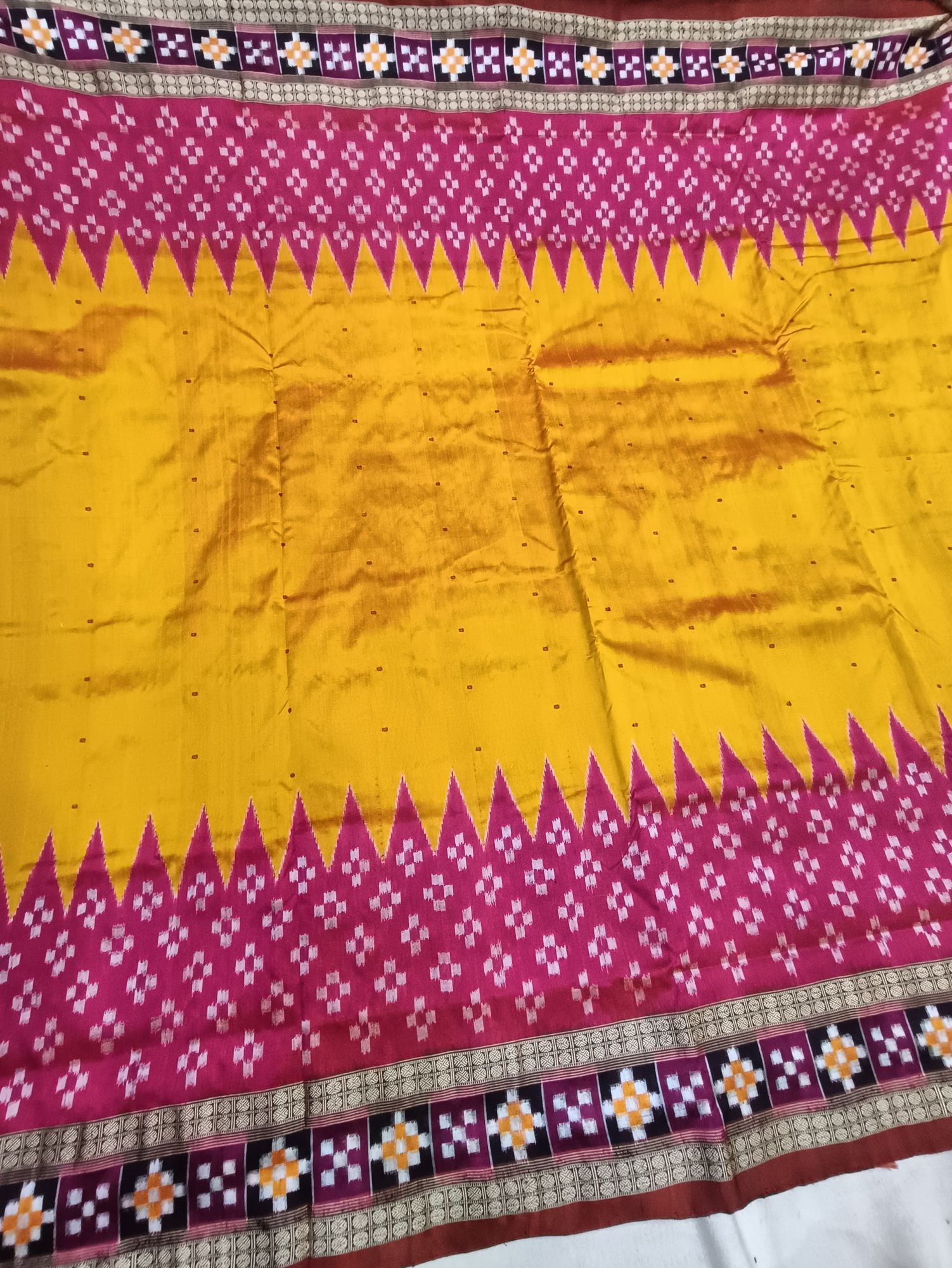 Yellow and pink Sambalpuri silk saree