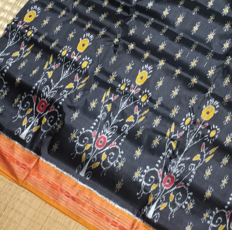 Black and mustard yellow odisha handwoven ikkat silk saree