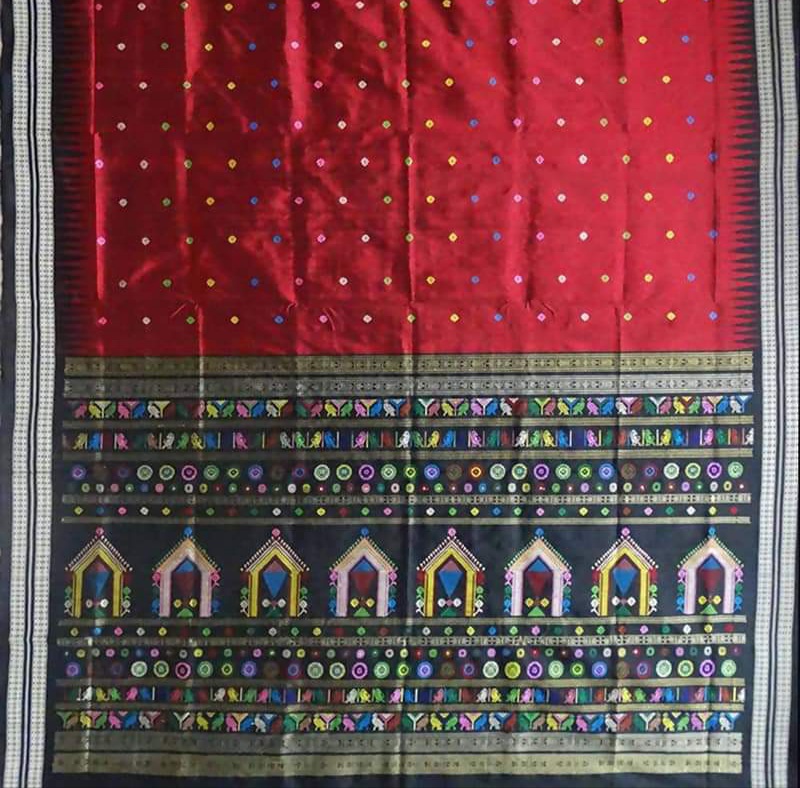Multicolored handwoven Dolabedi silk saree with blouse piece