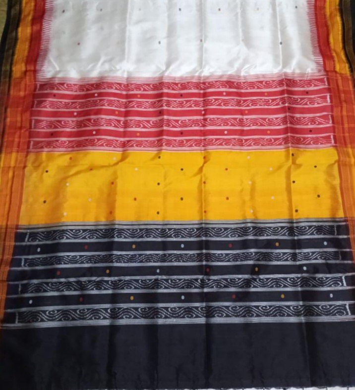 Whiteredblack and yellow kathifera silk saree