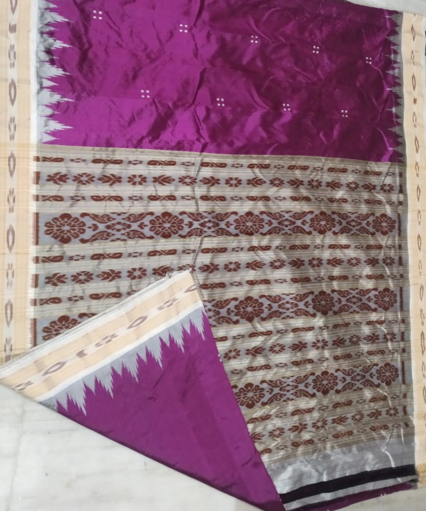 Deep pink and cream khandua silk saree