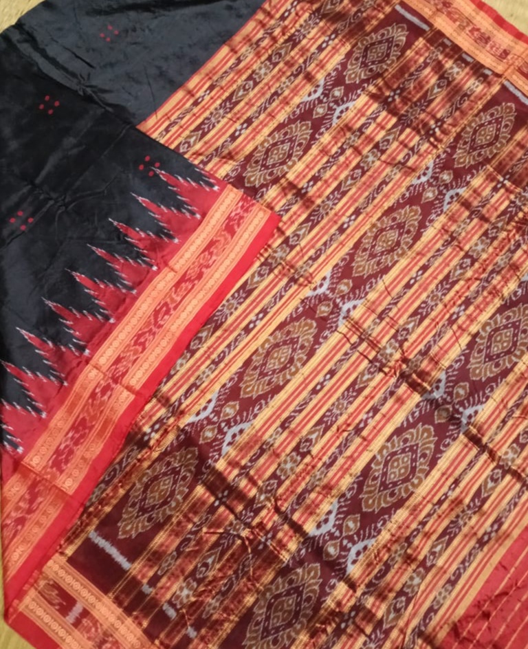 Black and red khandua silk saree