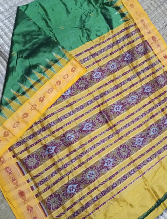 Green and yellow khandua silk saree