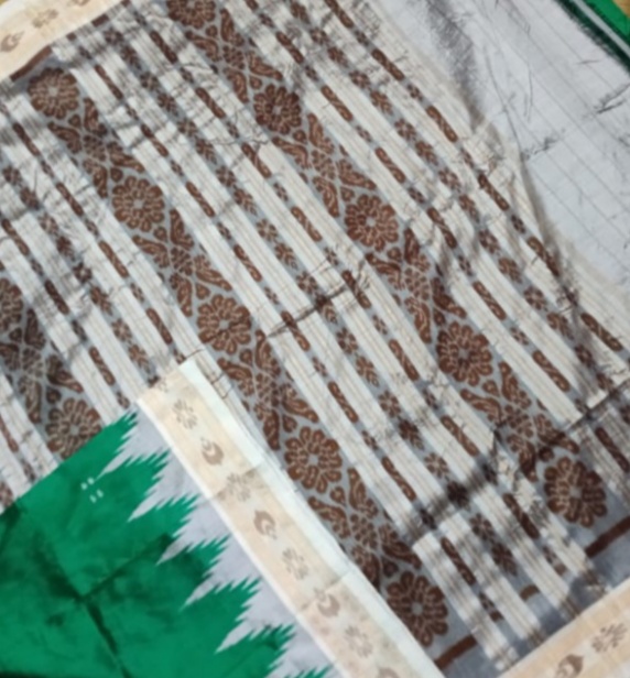 Green and silver khandua silk saree