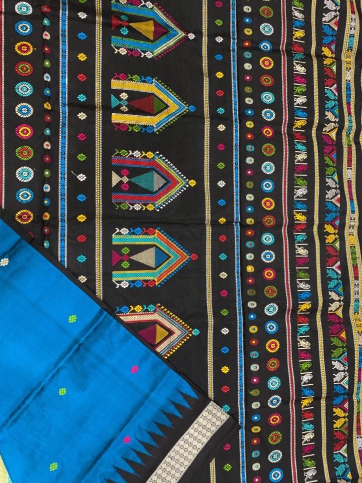 Blue handwoven dolabedi silk saree