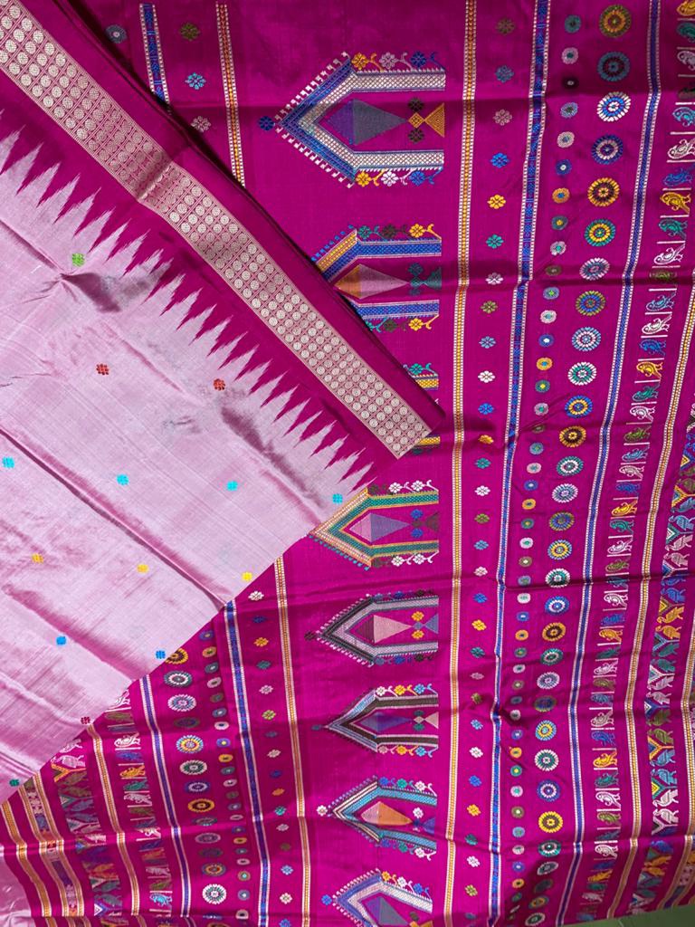 Pink handwoven Dolabedi silk saree