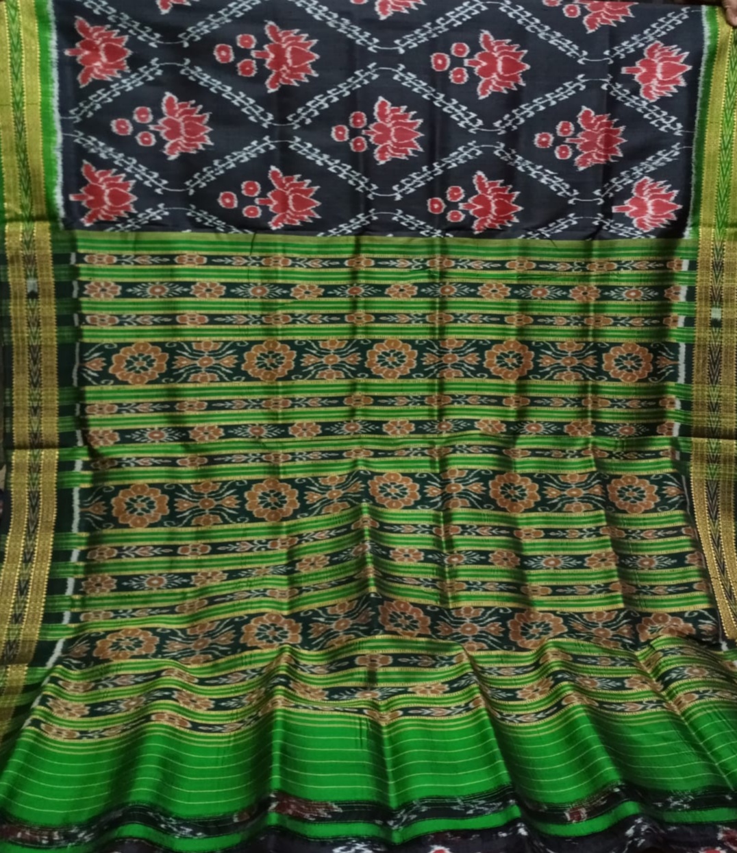 Green and black ikkat silk saree