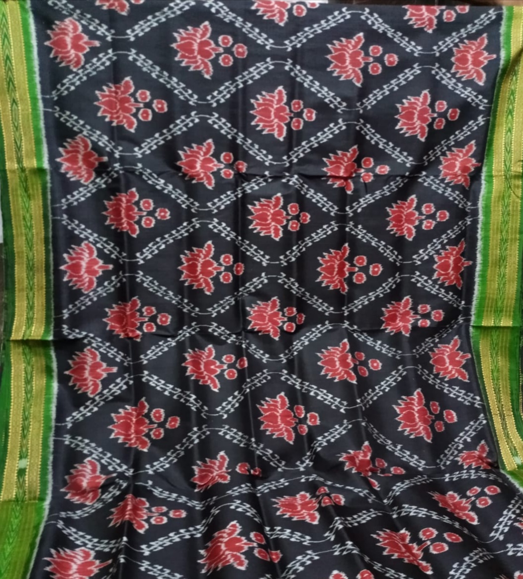 Green and black ikkat silk saree