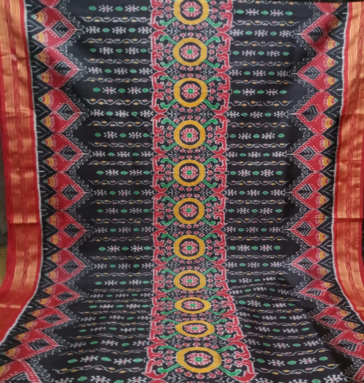 Black and red ikkat silk saree