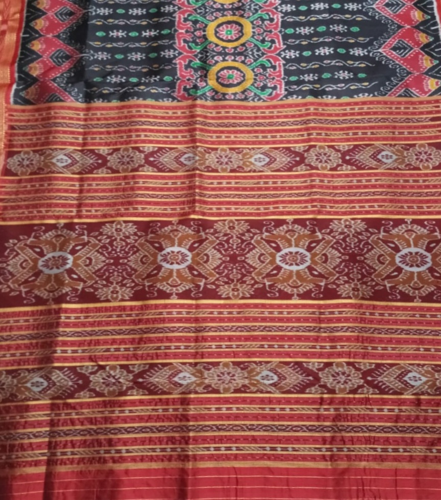 Black and red ikkat silk saree