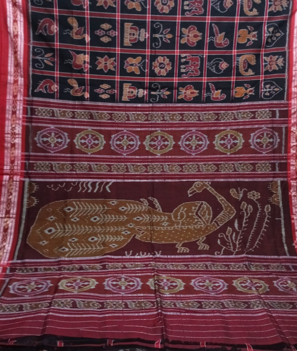 Black and Maroon handwoven Nabokothi cotton saree