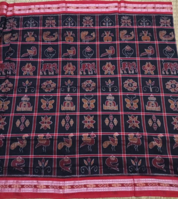 Black and Maroon handwoven Nabokothi cotton saree