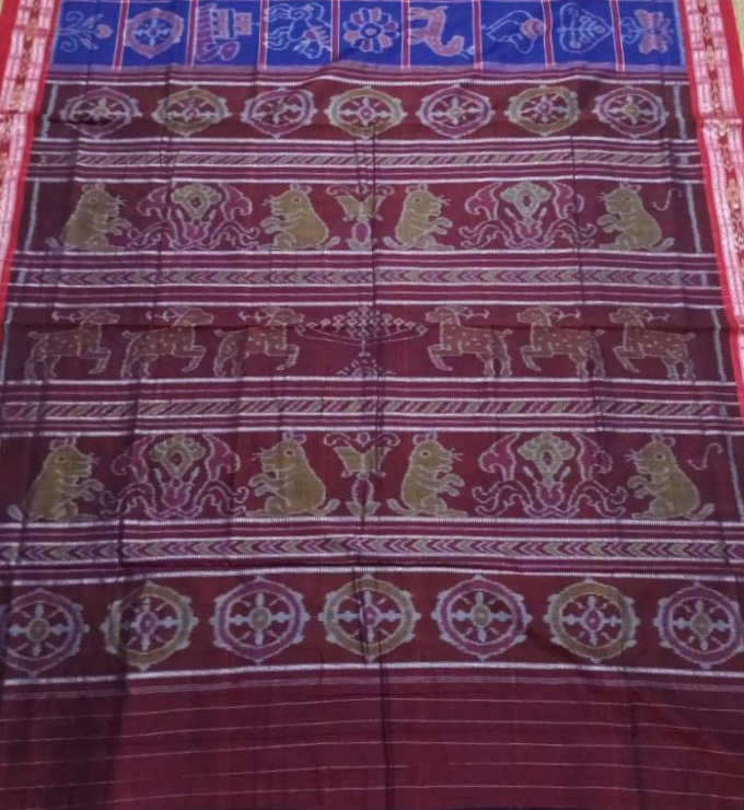 Blue and Maroon Nabokothi cotton saree