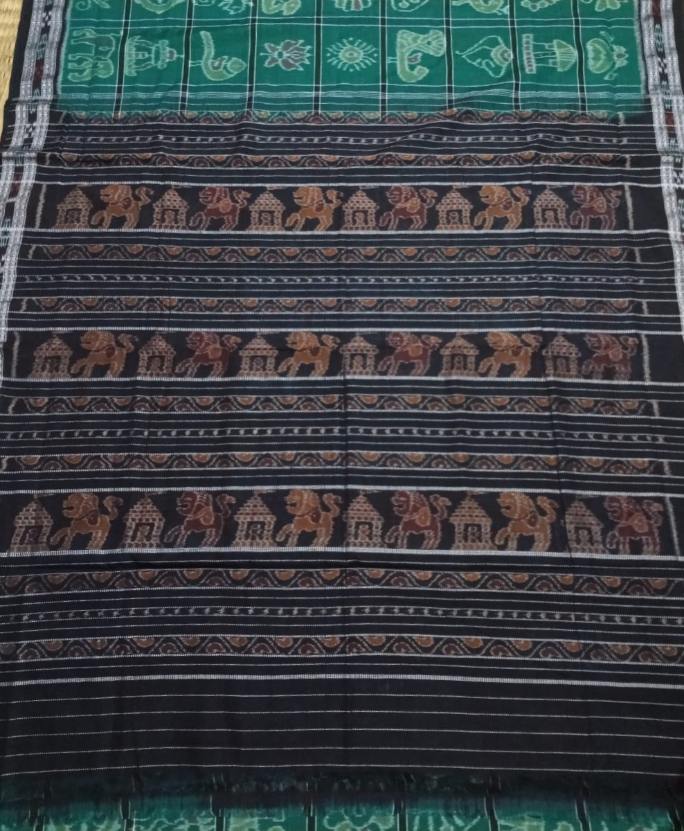 Ocean green and Black Nabokothi cotton saree