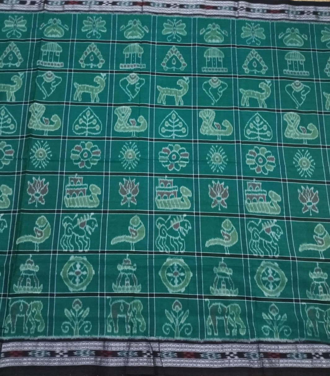 Ocean green and Black Nabokothi cotton saree