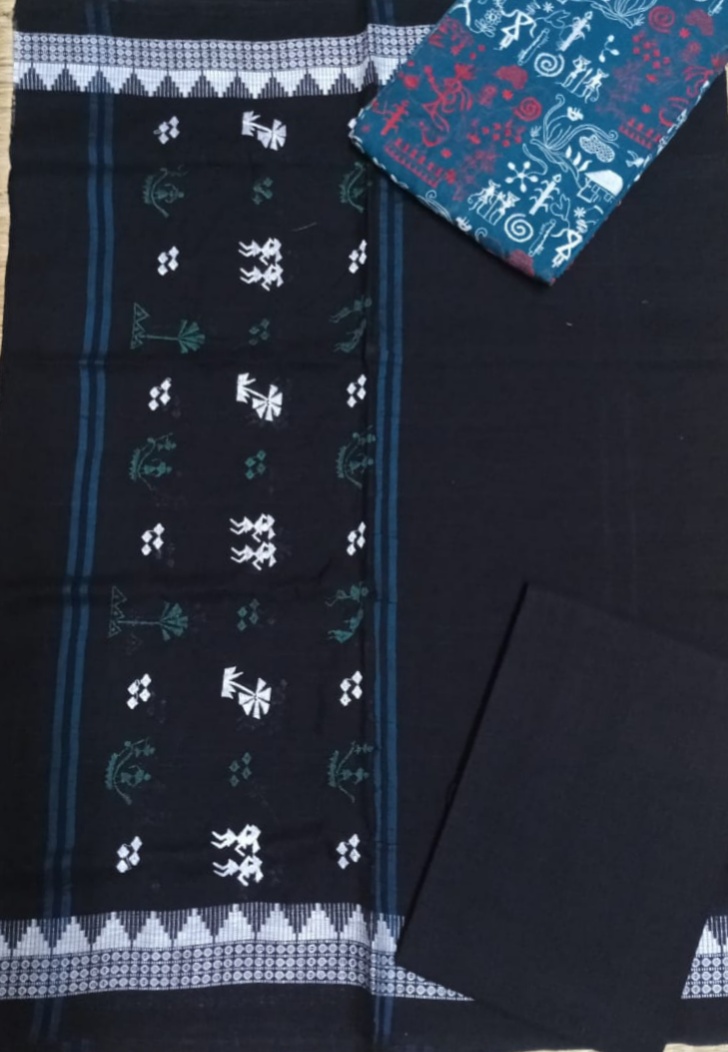 Black Odisha handwoven tribal salwar suit piece