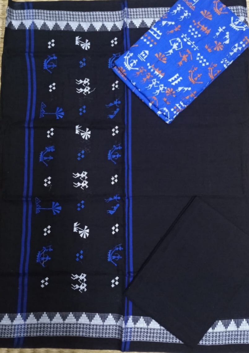Black and Blue Odisha handwoven tribal suit piece
