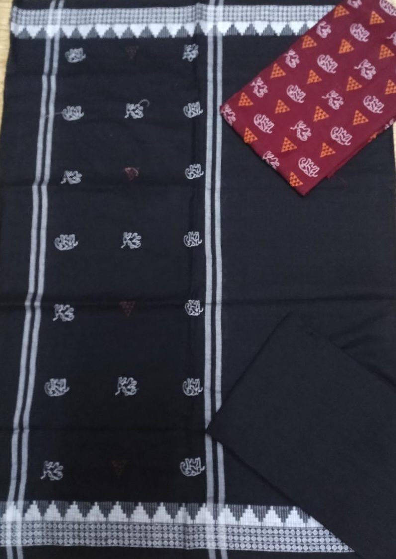 Black and Maroon Odisha handwoven tribal salwar suit piece
