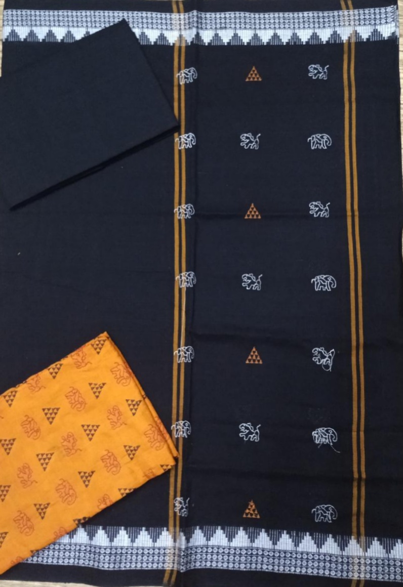 Black and Mustard yellow Odisha handwoven tribal salwar suit piece
