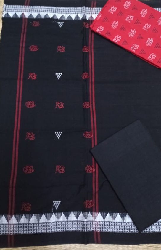 Black and Pink Odisha handwoven tribal salwar suit piece
