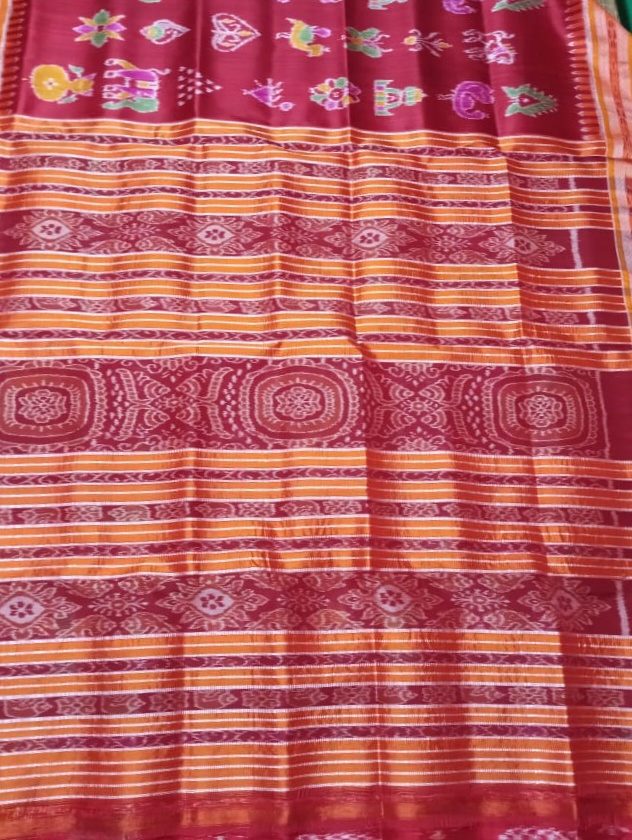 Red handwoven Nabokothi silk saree