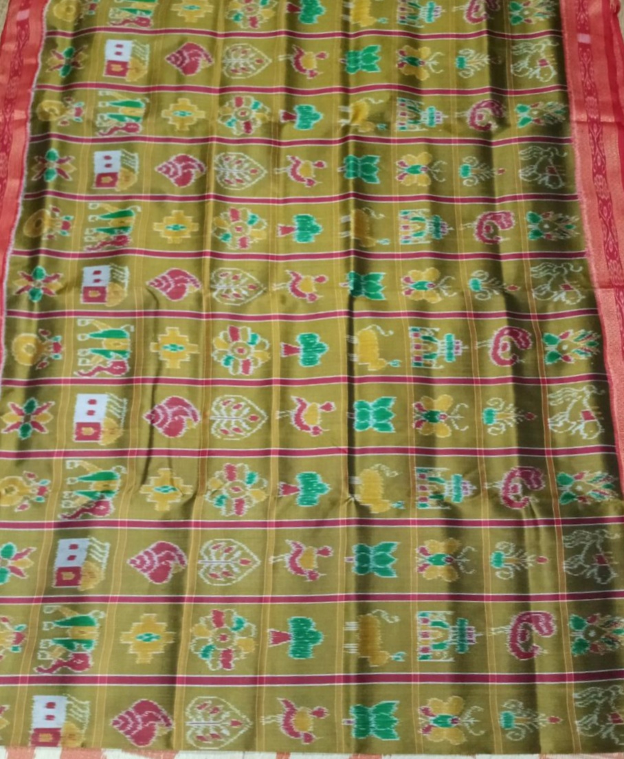 Lime green handwoven Nabokothi silk saree