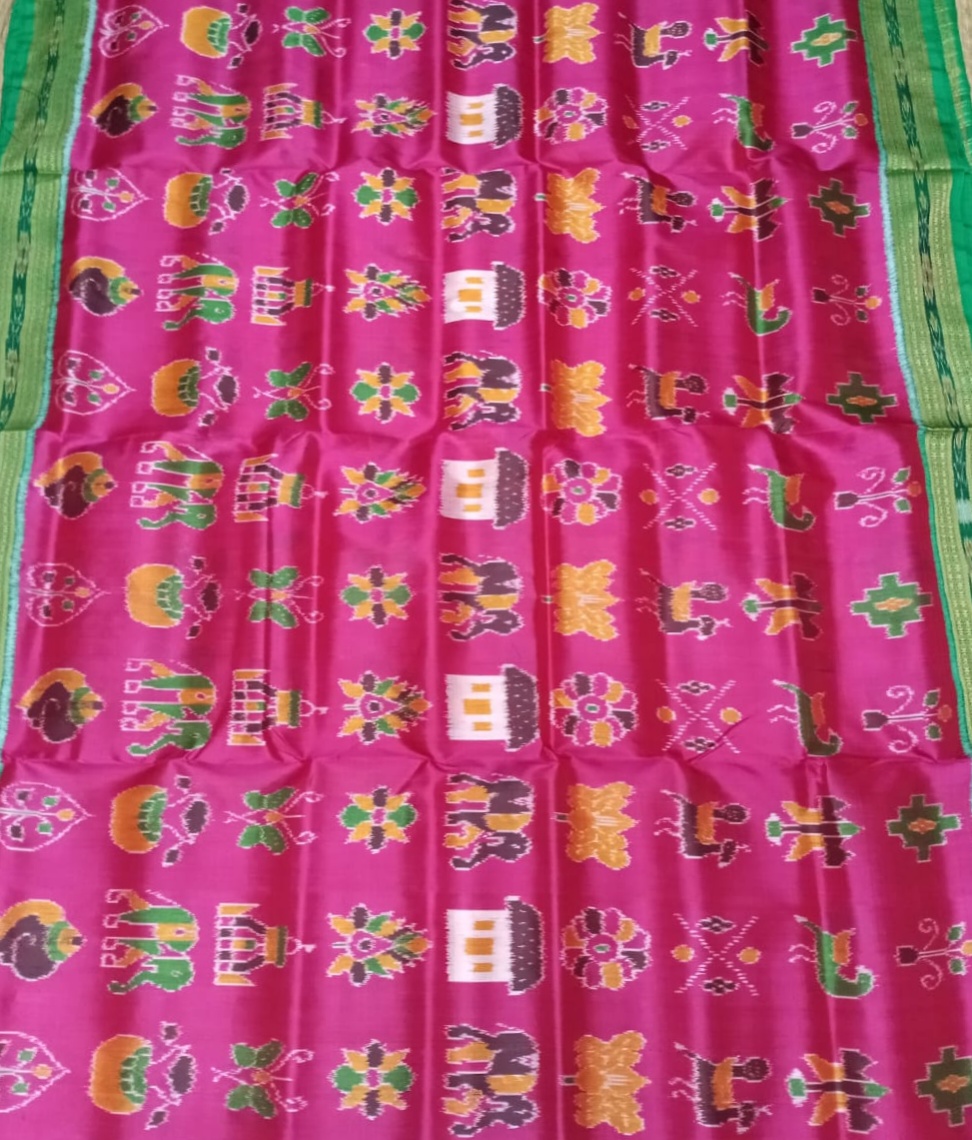 Green and Pink handwoven Nabokothi silk saree