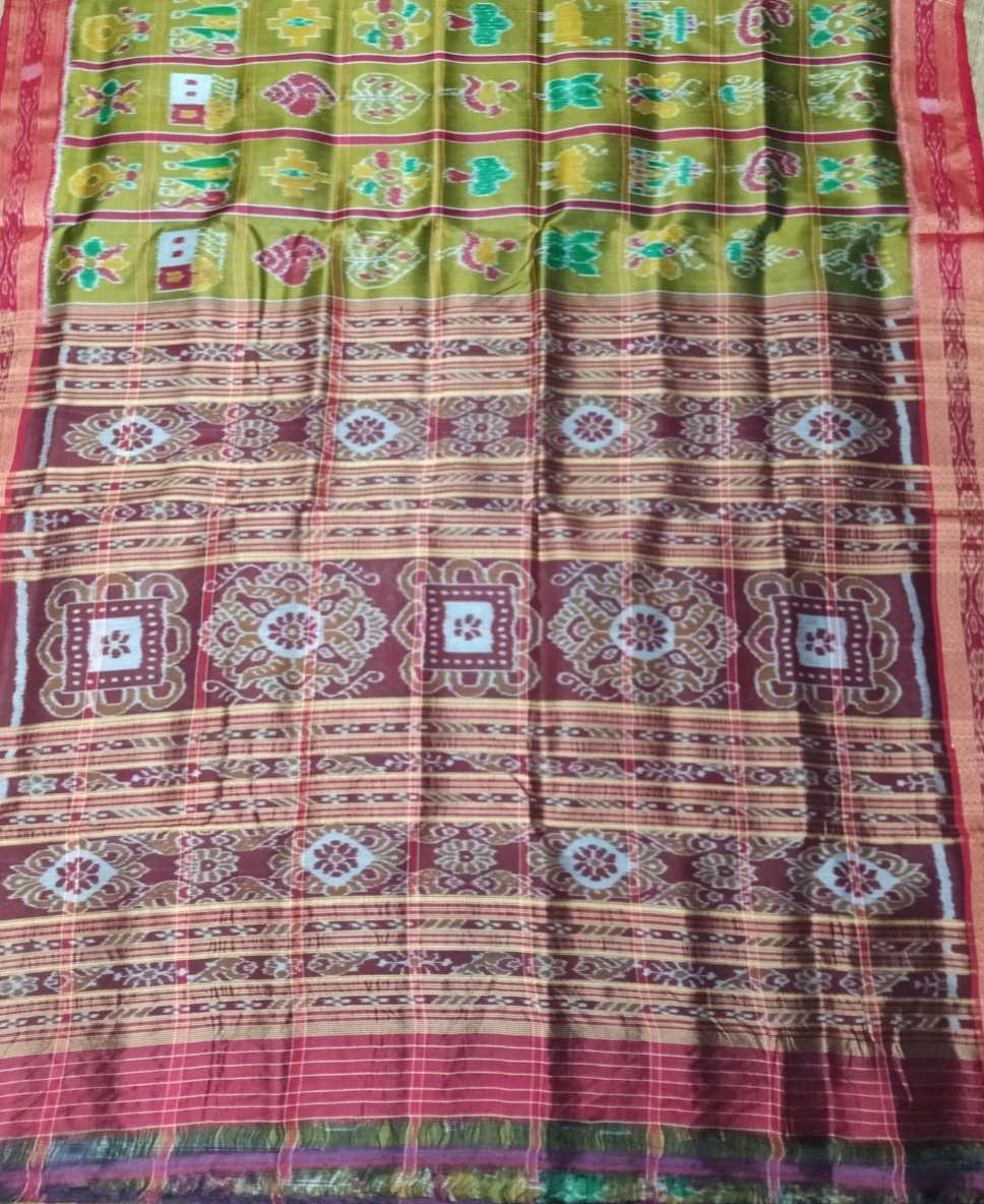 Lime green handwoven Nabokothi silk saree