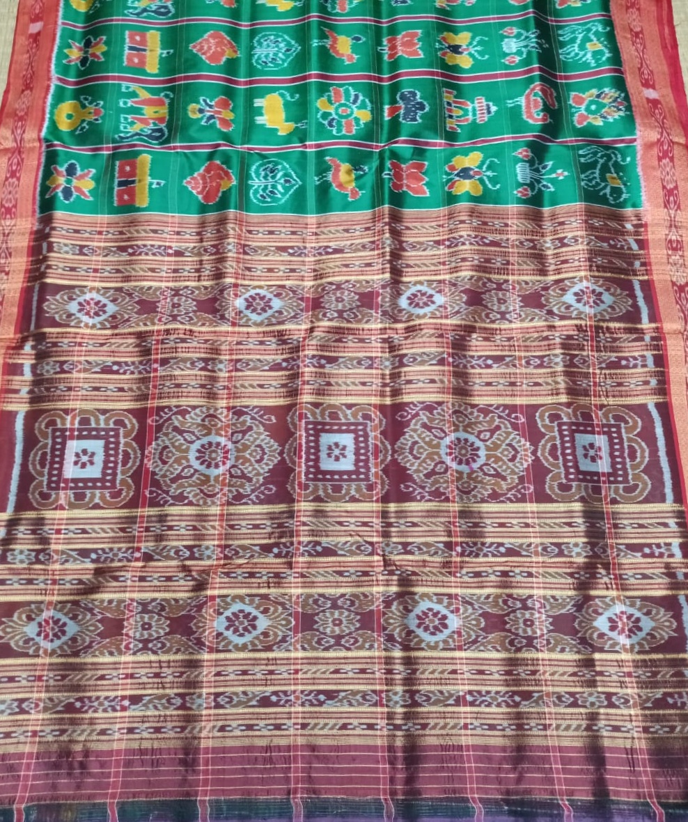 Green handwoven Nabokothi silk saree