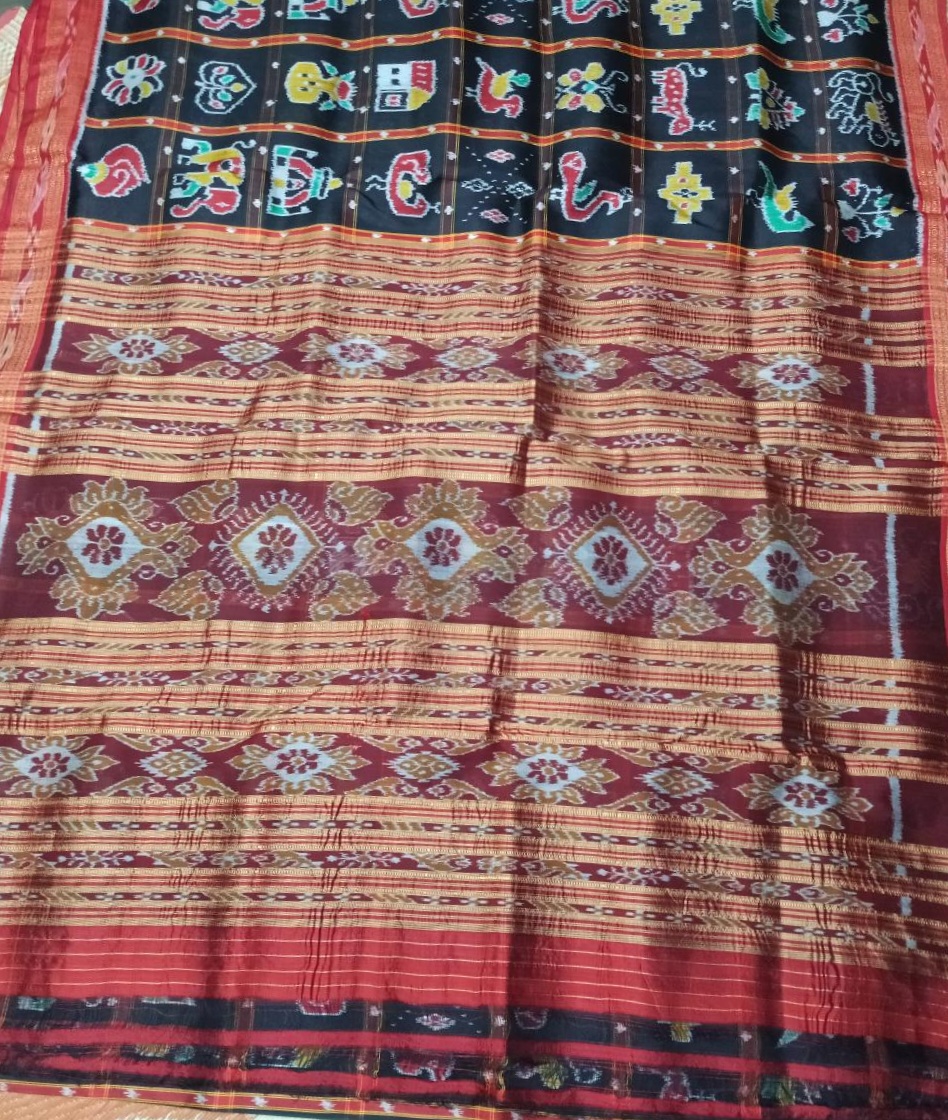 Black handwoven Nabokothi silk saree