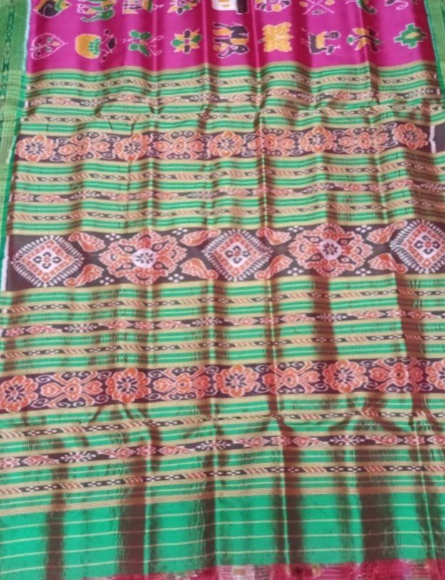 Green and Pink handwoven Nabokothi silk saree