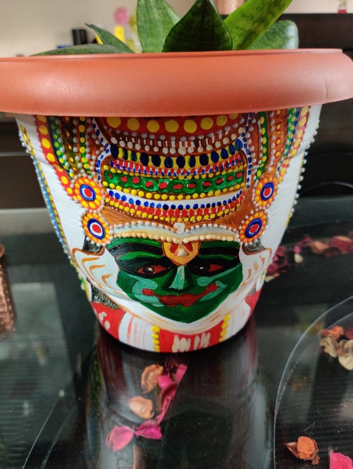 Kathakali face hand painted planter
