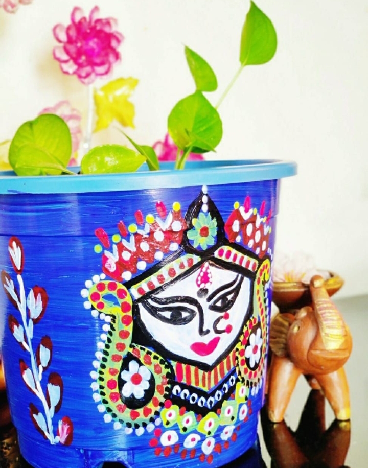 Maa Druga face hand painted planter