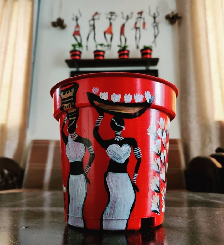 African tribal art hand painted planter