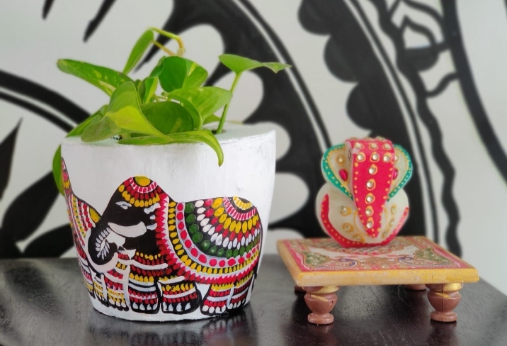 White and colorful handpainted planter