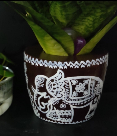 Black and white Gajraj handpainted planter