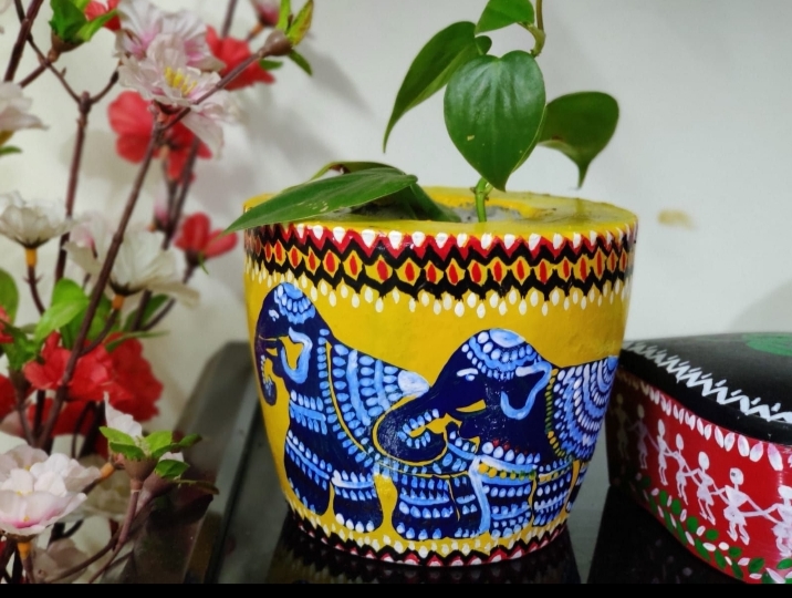 Yellow and blue handpainted planter