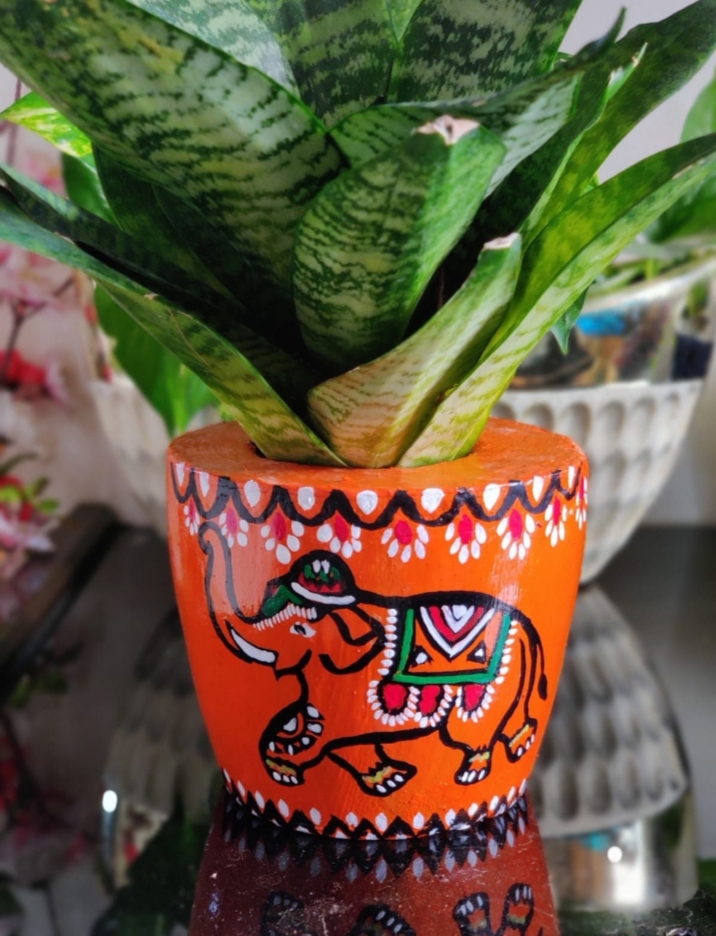 Orange elephant Hand painted planter