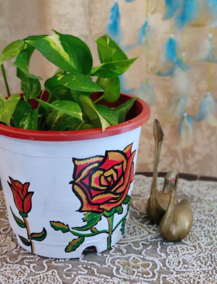 Sign of happiness flower hand painted planter