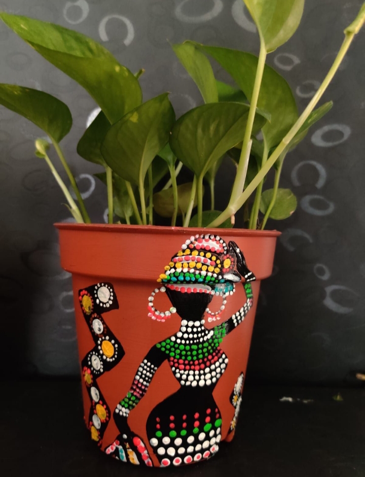 Mandala on African art hand painted plant pot