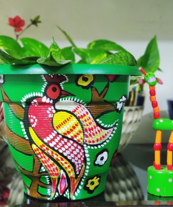 Madhubani art handpainted planter