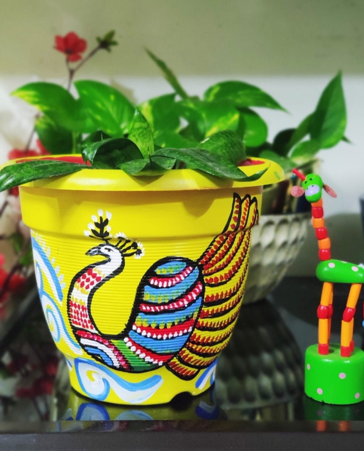 Madhubani art hand painted planter
