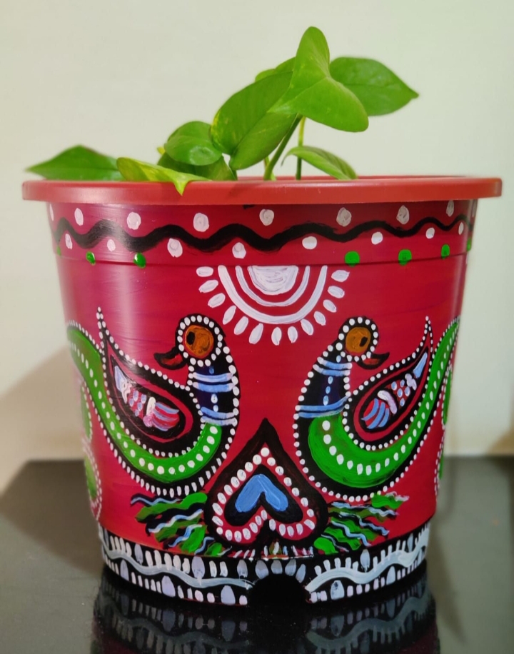 Madhubani art hand painted planter