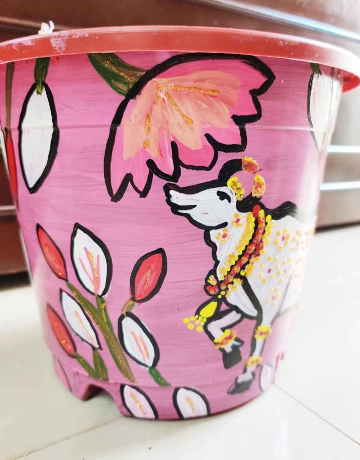 Rajasthan traditional pichwai art handpainted planter