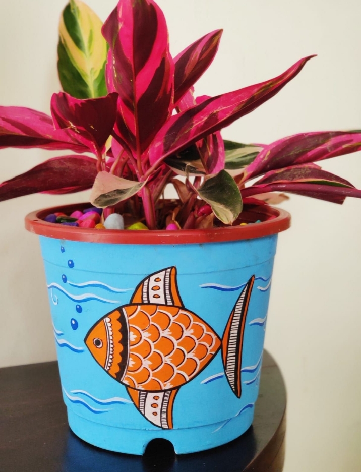 New addition fish hand painted planter