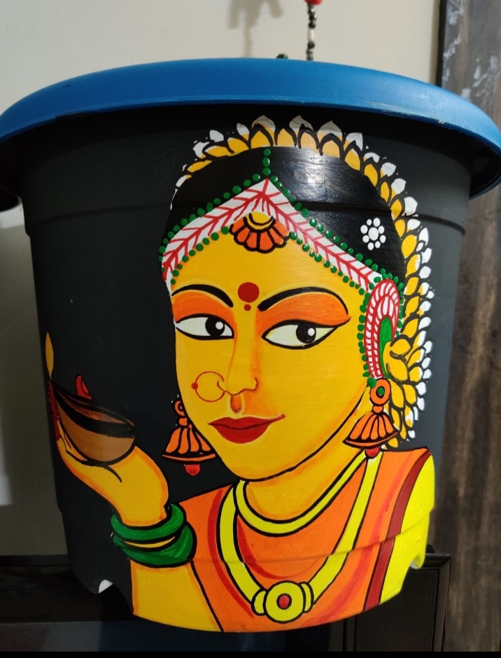 Traditional Indian lady hand panted planter