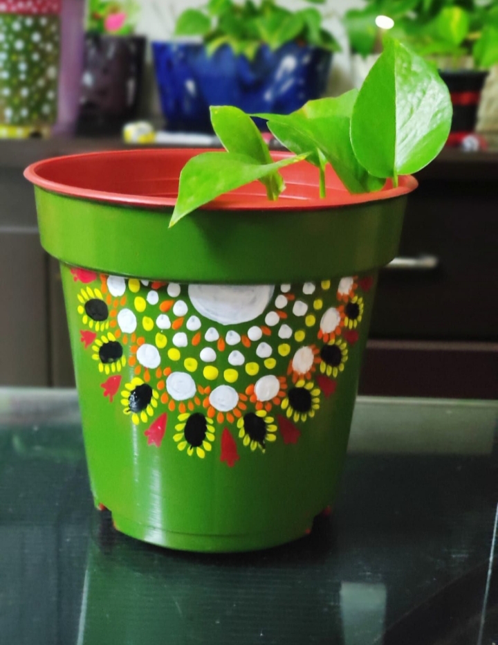 green mandala art hand painted planters
