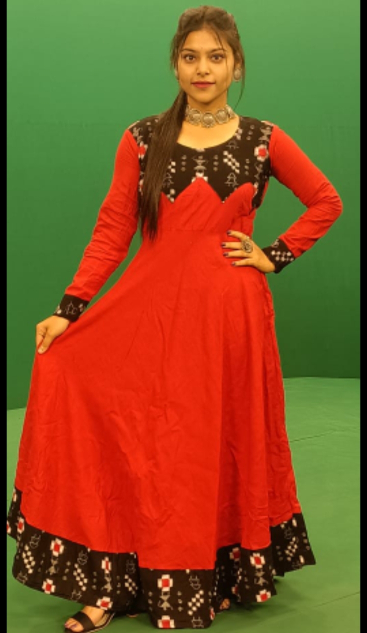 Red and black Sambalpuri cotton Dress